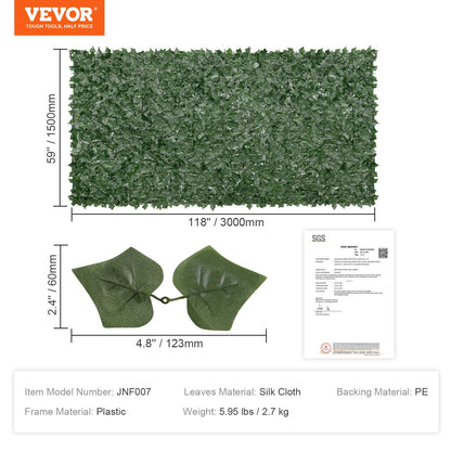 Ivy Privacy Fence, 1.5 x 3m Artificial Green Wall Screen, Greenery Ivy Fence with Mesh Cloth Backing and Strengthened Joint, Faux Hedges Vine Leaf Decoration for Outdoor Garden, Yard, Balcony
