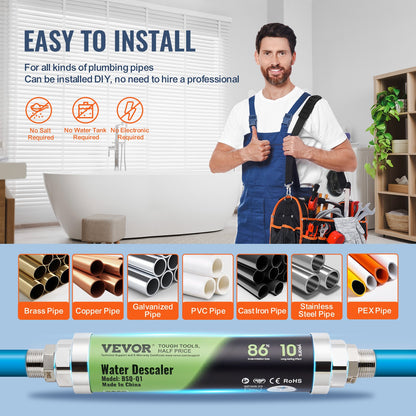 Whole House Salt Free Descaler, Physical Scale Descaler for City Water, 18 GPM Whole House Water Descaler for All Kinds of Plumbing Pipes, SAAS Alloy is Durable for Over 10 Years