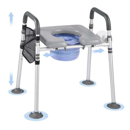 Bedside Commode Chair, 227 kg Capacity, 4-in-1 Portable Toilet and Raised Toilet Seat with Padded Seat & Armrest, Detachable 5L Bucket, Adjustable Height & Width Adult Potty Chair for Seniors