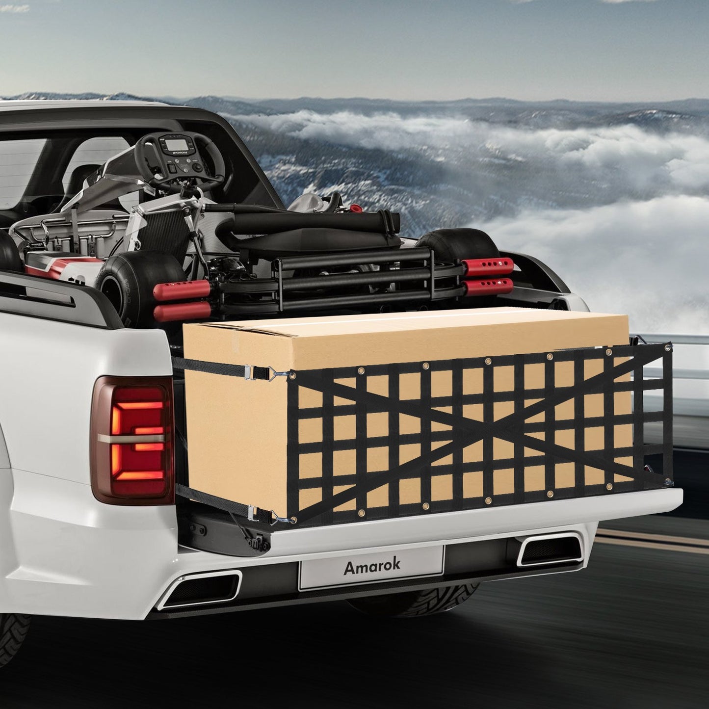 Tailgate Net, 54 in x 18 in, Heavy Duty Cargo Net for Truck Bed with 4 Adjustable Telescopic Straps, Cross-reinforced Design, Extendable & Durable, Suitable for Pickup, Truck, Trailer, Jeep, SUV