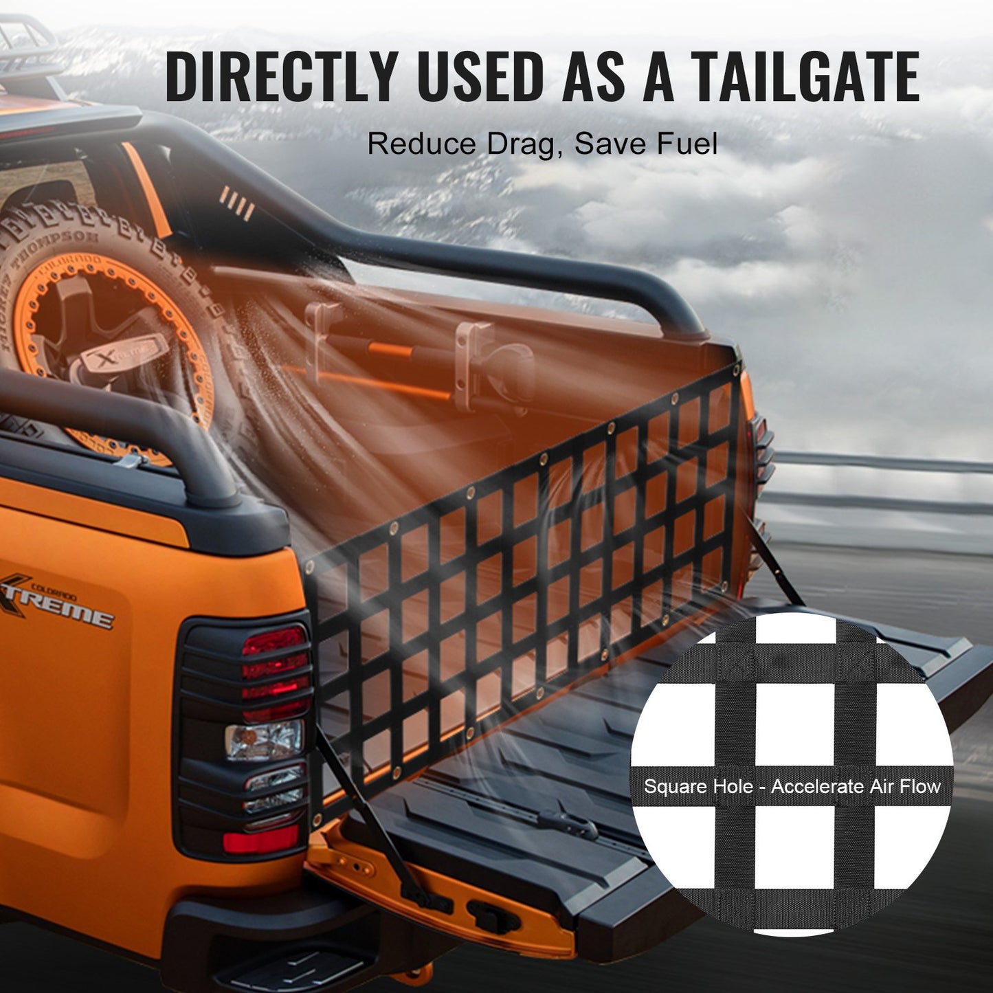 Tailgate Net, 54 in x 18 in, Heavy Duty Cargo Net for Truck Bed with 4 Adjustable Telescopic Straps, Extendable & Durable, Flexible Adjustment, Suitable for Pickup, Trailer, Truck, Jeep, SUV