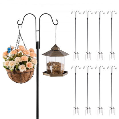 Double Shepherds Hooks for Outdoor, 8 Pack 1560 mm Heavy Duty Bird Feeder Pole, 19 mm Thick Garden Hooks for Hanging Hummingbird Feeder, Plant Baskets, Solar Light Lanterns,Wind Chimes
