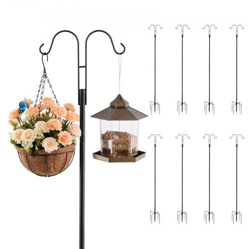 Double Shepherds Hooks for Outdoor, 8 Pack 1950 mm Heavy Duty Bird Feeder Pole, 19 mm Thick Garden Hooks for Hanging Hummingbird Feeder, Plant Baskets, Solar Light Lanterns,Wind Chimes