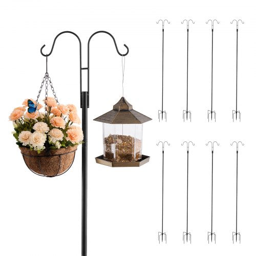 Double Shepherds Hooks for Outdoor, 8 Pack 2345 mm Heavy Duty Bird Feeder Pole, 19 mm Thick Garden Hooks for Hanging Hummingbird Feeder, Plant Baskets, Solar Light Lanterns,Wind Chimes