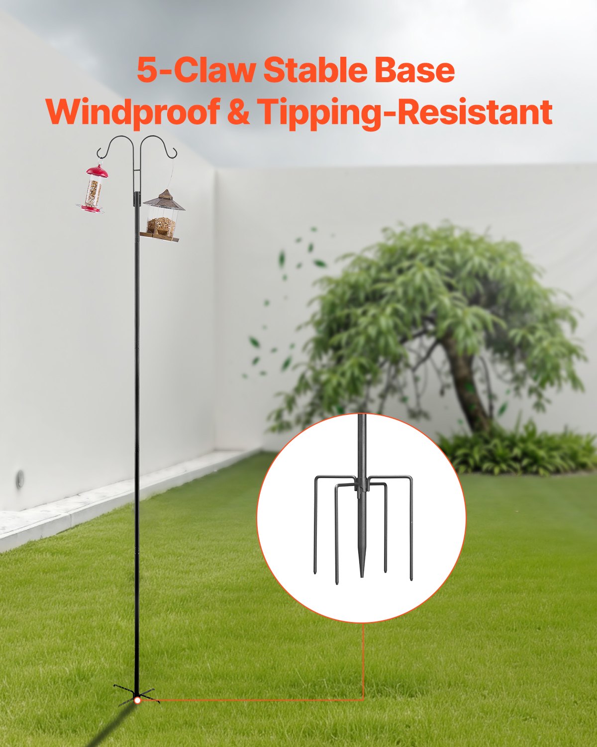 Double Shepherds Hooks for Outdoor, 8 Pack 2345 mm Heavy Duty Bird Feeder Pole, 19 mm Thick Garden Hooks for Hanging Hummingbird Feeder, Plant Baskets, Solar Light Lanterns,Wind Chimes