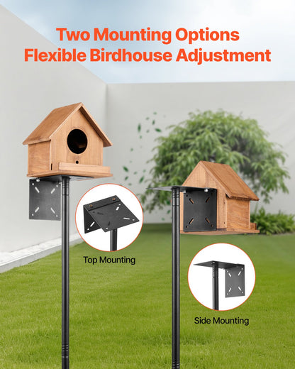 4-Hook Wild Bird Feeder Stand Pole, 2370 mm Bird Feeding Station Kit, 25 mm Diameter Bird House Hanging Hooks with Squirrel Guard Baffle, Heavy Duty Multi-Feeder Stand Easy to Install