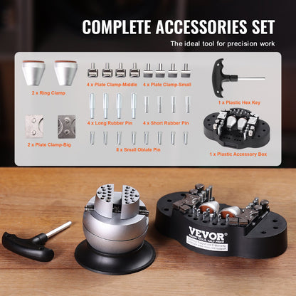 Ball Vise, 7.6 cm Engraving Setting Tool, 360° Rotation Engraving Block Vise, 30 PCS Attachment Jewelry Engraving Block Tools Standard Block for Gemstone Inlay and Small-Scale Engraving