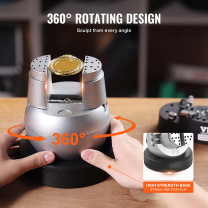 Kulskruvstäd, 13 cm gravyrinställningsverktyg, 360° roterande gravyrblocksskruvstäd, 69 delar tillbehör för smyckesgravyrblock, standardblock för ädelstensinläggning och gravyr i liten skala
