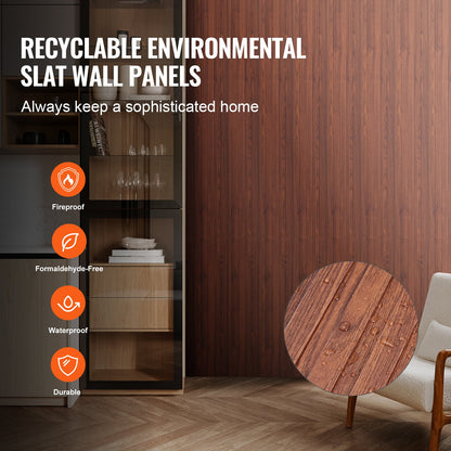 Wood Slat Acoustic Panels, 8 PCS 96 x 6 inch, WPC Accent Wooden Wall Panels for Modern Interior Wall, Faux Wood Wall Board Panels for Stylish Decor and Noise Reduction, Black Walnut