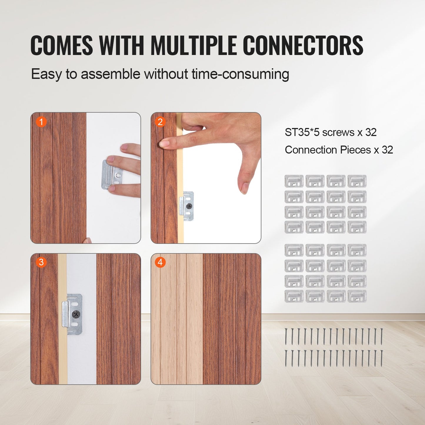 Wood Slat Acoustic Panels, 8 PCS 96 x 6 inch, WPC Accent Wooden Wall Panels for Modern Interior Wall, Faux Wood Wall Board Panels for Stylish Decor and Noise Reduction, Black Walnut