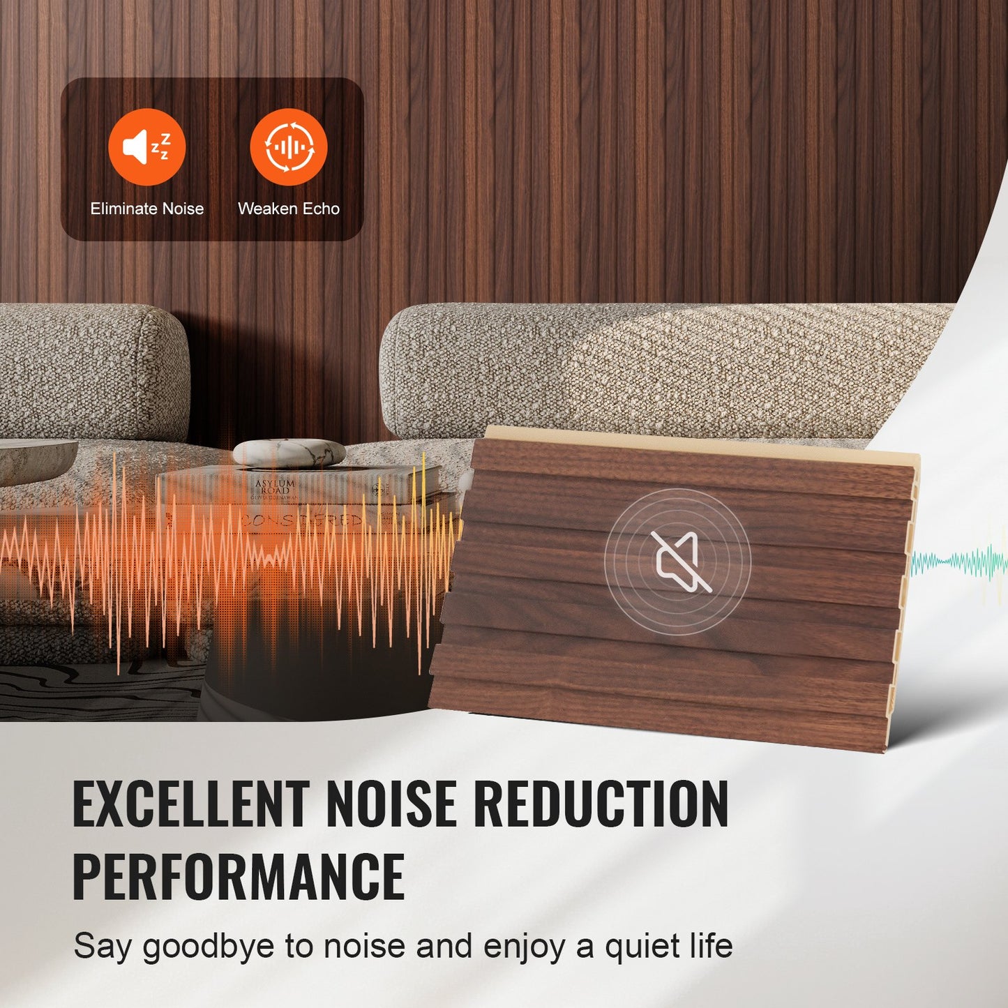 Wood Slat Acoustic Panels, 8 PCS 96 x 6 inch, WPC Accent Wooden Wall Panels for Modern Interior Wall, Faux Wood Wall Board Panels for Stylish Decor and Noise Reduction, Dark Teak