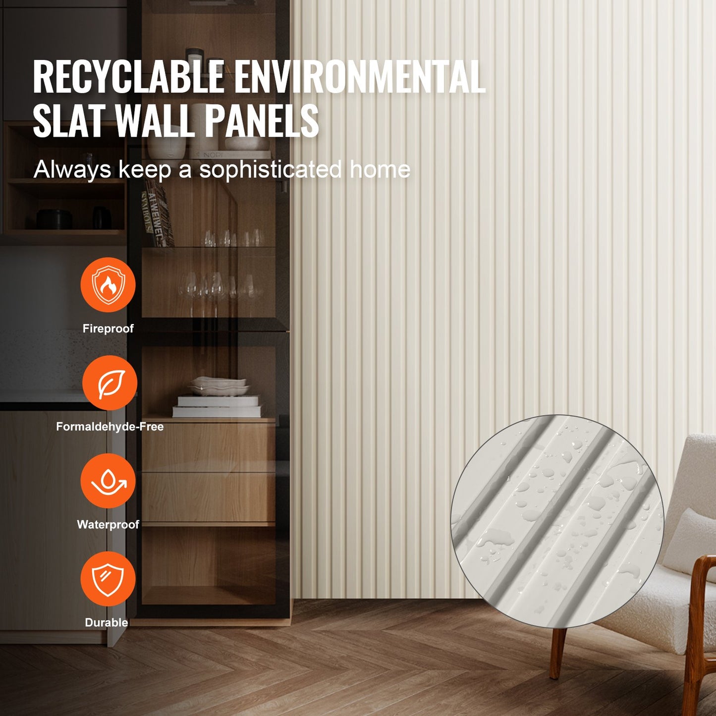 Wood Slat Acoustic Panels, 8 PCS 96 x 6 inch, WPC Accent Wooden Wall Panels for Modern Interior Wall, Faux Wood Wall Board Panels for Stylish Decor and Noise Reduction, Matte White