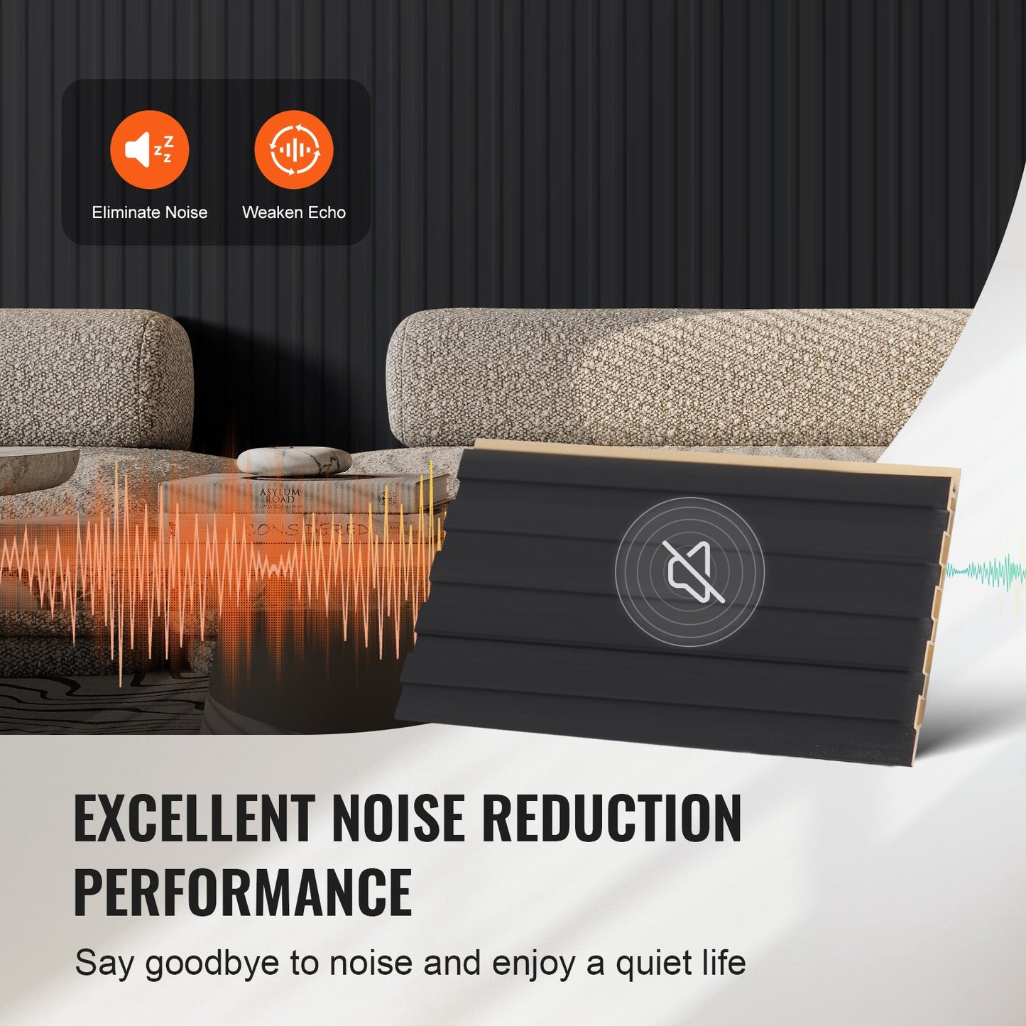 Wood Slat Acoustic Panels, 8 PCS 96 x 6 inch, WPC Accent Wooden Wall Panels for Modern Interior Wall, Faux Wood Wall Board Panels for Stylish Decor and Noise Reduction, Matte Black