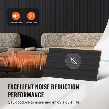 Wood Slat Acoustic Panels, 8 PCS 96 x 6 inch, WPC Accent Wooden Wall Panels for Modern Interior Wall, Faux Wood Wall Board Panels for Stylish Decor and Noise Reduction, Matte Black