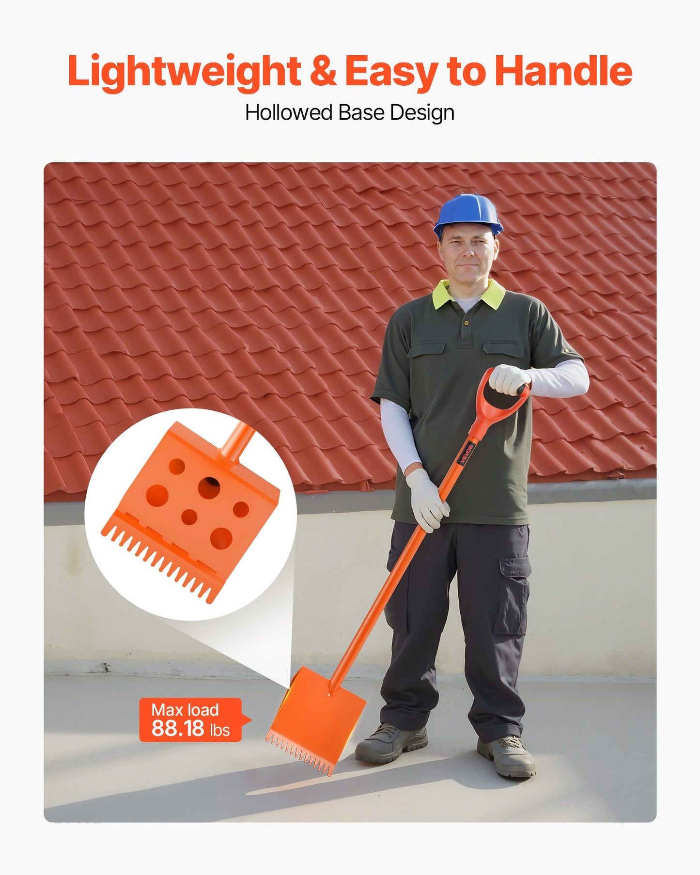 Takpannspade 1-pack, D-greppshandtag för takpannor, hög hårdhet 45# stål och lättviktigt verktyg för enkel avrivning av tak och spik, perfekt för kommersiellt och bostadsbruk, orange