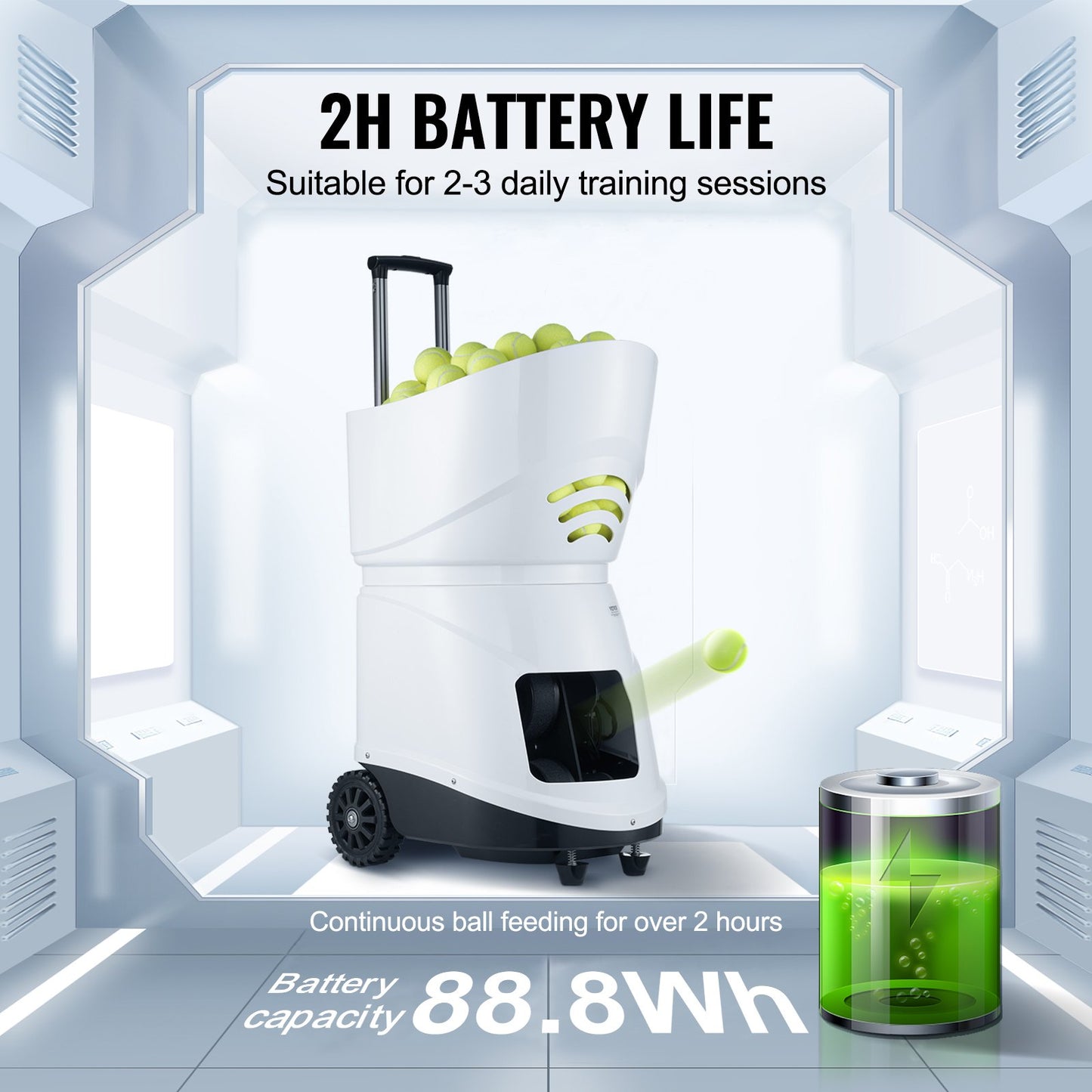 Tennisbollmaskin, automatisk bärbar tennisbollkastare, tennisträningskastare för 150 bollar, 5 motorer med multiläge, 2+ timmars speltid, uppladdningsbart batteri, app-fjärrkontroll