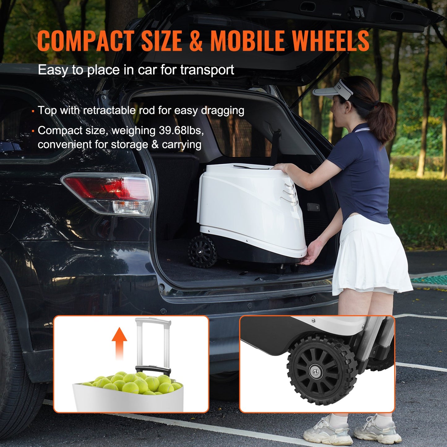 Tennisbollmaskin, automatisk bärbar tennisbollkastare, tennisträningskastare för 150 bollar, 5 motorer med multiläge, 2+ timmars speltid, uppladdningsbart batteri, app-fjärrkontroll