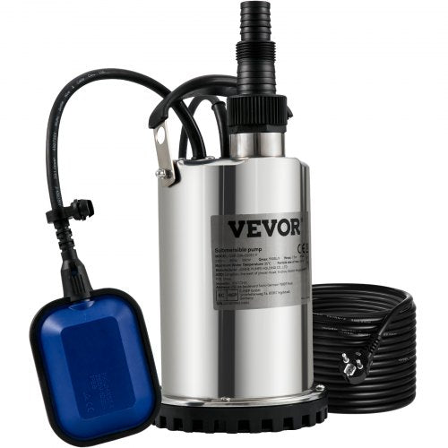 Submersible Water Pump, 550W 9500L/H, with 10 m Cord and Automatic Tethered Float Switch, Portable Stainless Steel for Clean, Empty Flooded Area, Swimming Pools, Hot Tubs, for Irrigation
