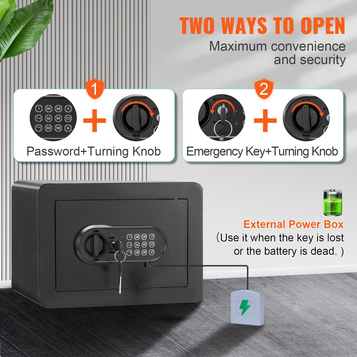 Safe, 14.2 L Home Safe, Steel Security Safe with Digital Keypad and 2 Keys, Wall-Mounted Cabinet Safe Protect Cash, Gold, Jewelry, Documents for Home, Hotel, 35.1 x 24.9 x 24.9 cm