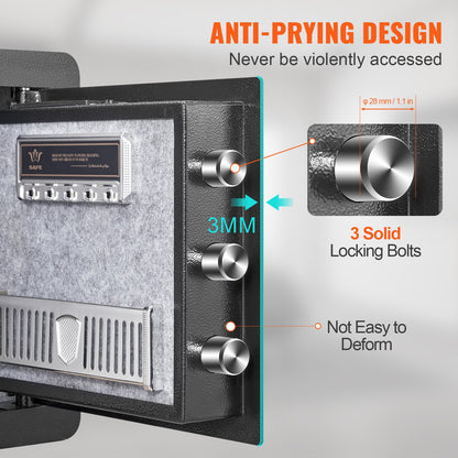 Safe, 33.9 L Home Safe, Steel Security Safe with Digital Keypad and 2 Keys, Cabinet Safe with Fire-proof Bag, Protect Cash, Gold, Jewelry, Documents for Home, Hotel, 40.1 x 30.0 x 35.1 cm