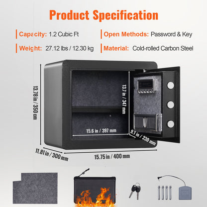 Safe, 33.9 L Home Safe, Steel Security Safe with Digital Keypad and 2 Keys, Cabinet Safe with Fire-proof Bag, Protect Cash, Gold, Jewelry, Documents for Home, Hotel, 40.1 x 30.0 x 35.1 cm