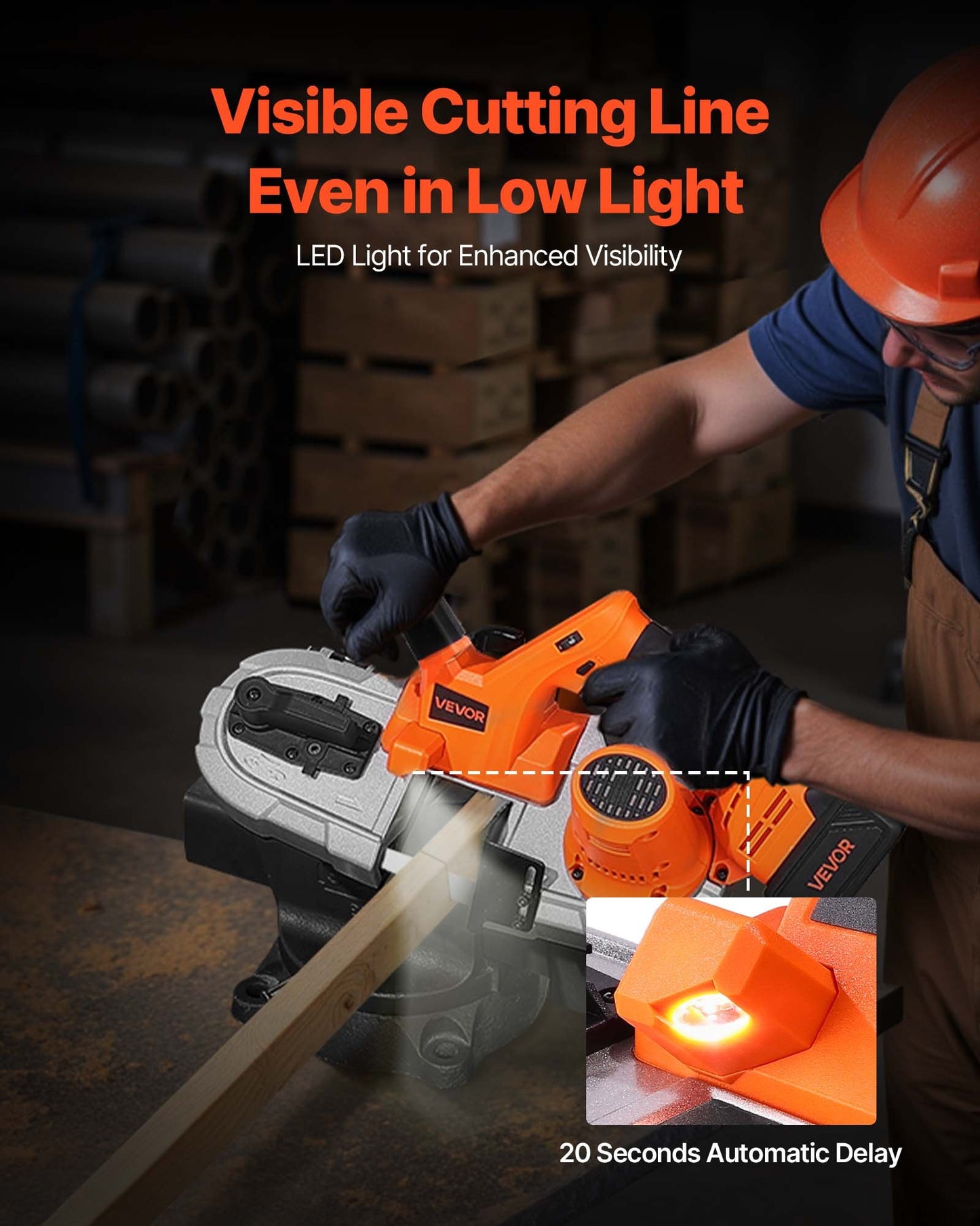 20V Portable Band Saw Kit, 65 x 65 mm Cutting Depth, AC 220V, 360W Bandsaw with Brushless Motor, 4.0 Ah Battery, Cordless and Compact Portaband, 0-192 m/min Variable Speed, for Cutting Metal, Wood