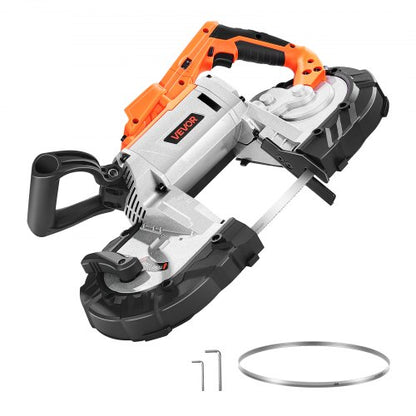 Bärbar bandsåg, 127 mm x 115 mm sågdjup, 360 W bandsåg med borstlös motor, sladdlös och kompakt bärbar bandsåg, upphängningskrokar, 0-120 m/min variabel hastighet för sågning av metall, trä (endast med bara verktyg)