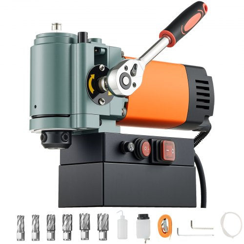 Low Profile Magnetic Drill Press, 1300 W, 35 mm Boring Diameter, 10000N Power Portable Mag Drill Press, 650RPM Speed, with Weldon Shank, for Metal Surface, Industrial and Home Improvement