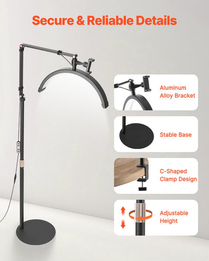 Half Moon Light for Esthetician, 2 in 1 LED Floor and Desk Lamp Lash Light for Eyelash Extensions, Arched Eyelash Lamp with Phone Holder, Remote Control, for Beauty, Skincare, Eyebrows, Tattoo
