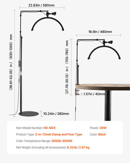 Half Moon Light for Esthetician, 2 in 1 LED Floor and Desk Lamp Lash Light for Eyelash Extensions, Arched Eyelash Lamp with Phone Holder, Remote Control, for Beauty, Skincare, Eyebrows, Tattoo