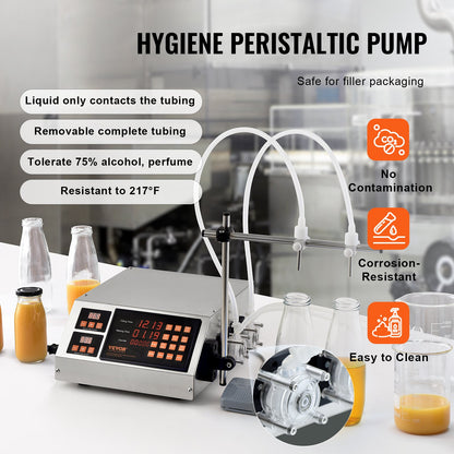 Liquid Filling Machine, 5-650ml Filling Capacity, Automatic Bottle Filler Machine, Bottling Machine Peristaltic Pump Digital Control for Milk, Water, Wine, Beverage, Soy Sauce (Double Nozzle)