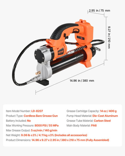 Sladdlös fettspruta, 8000 PSI maxtryck, elektrisk fettspruta med LED-lampa och 35,4-tums slang, kompatibel med 18V Makita-batterier, lämplig för smörjning av fordon eller maskiner (endast verktyg)