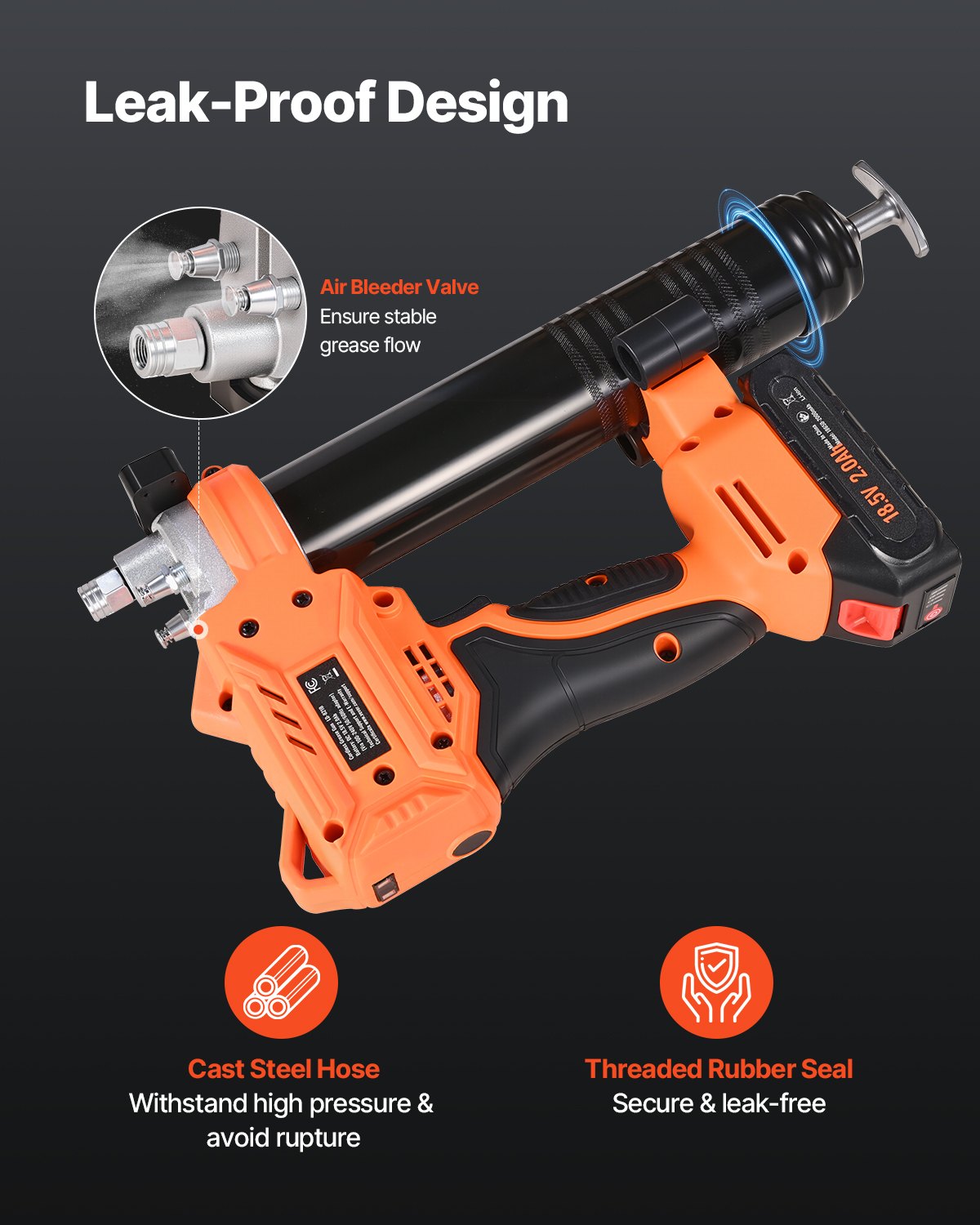 Sladdlös fettspruta, 8000 PSI maxtryck, 20V elektrisk fettspruta med 2,0 Ah batteri och LED-lampa, 35,4-tums slang och bärväska, variabel hastighet, smörjning av fordon eller maskiner