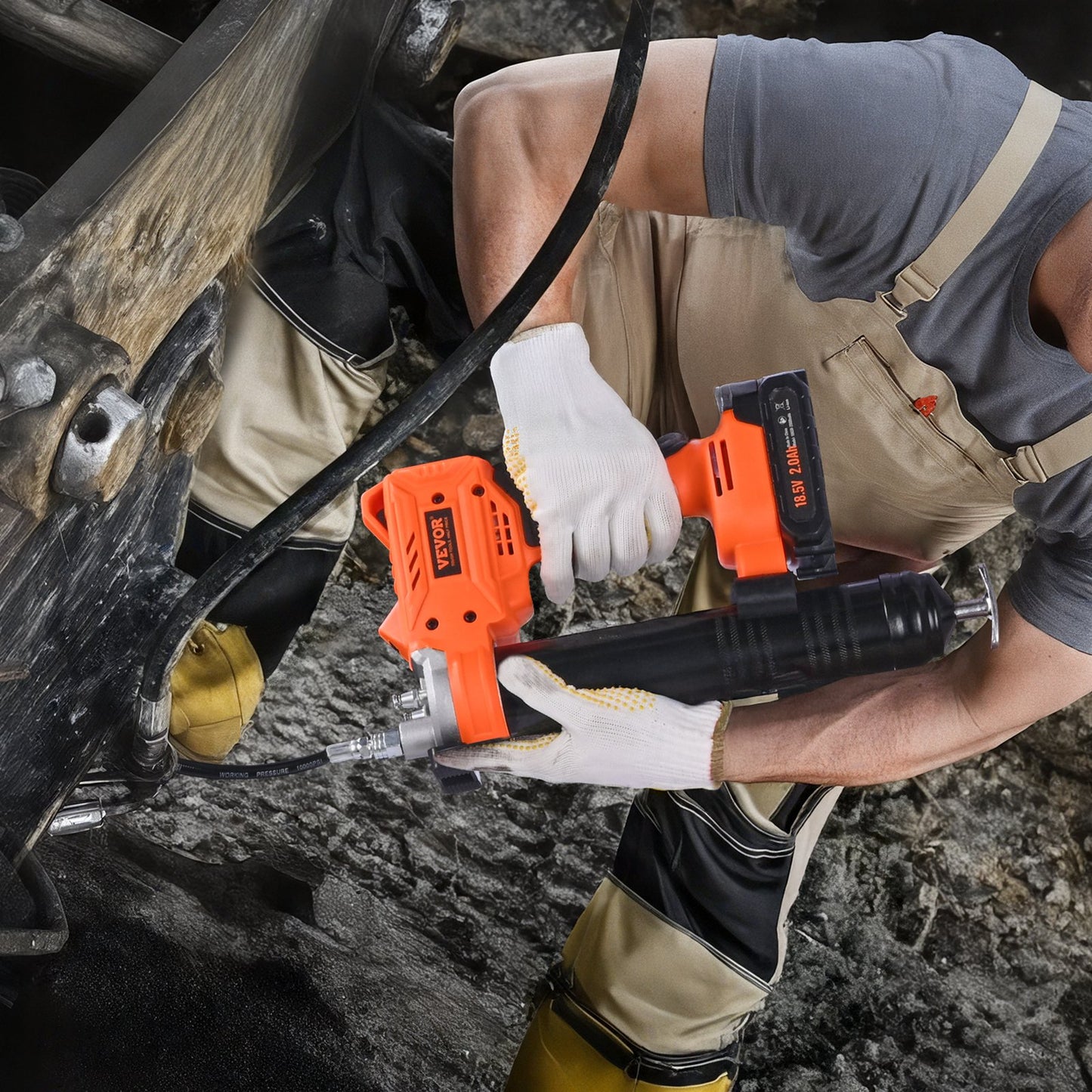 Sladdlös fettspruta, 8000 PSI maxtryck, 20V elektrisk fettspruta med 2,0 Ah batteri och LED-lampa, 35,4-tums slang och bärväska, variabel hastighet, smörjning av fordon eller maskiner