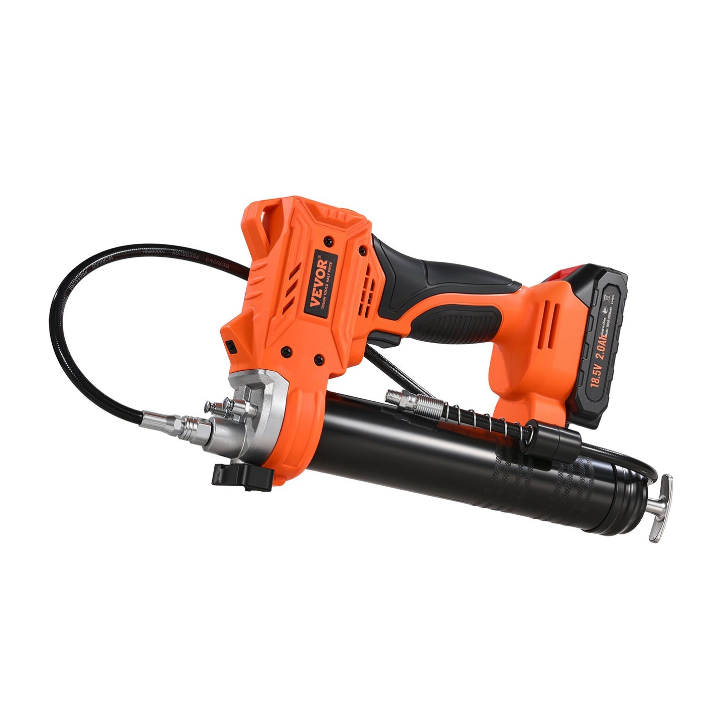 Sladdlös fettspruta, 8000 PSI maxtryck, 20V elektrisk fettspruta med 2,0 Ah batteri och LED-lampa, 35,4-tums slang och bärväska, variabel hastighet, smörjning av fordon eller maskiner