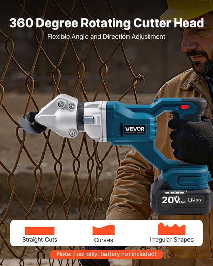 Metallsax, Plåtskärare Sladdlös med 360-graders vridbart huvud, Dubbla blad, 25000 varv/min, Skär 1,22 mm galvaniserat stål, 1 mm rostfritt stål, Aluminiumplåt, Plast, Kartong