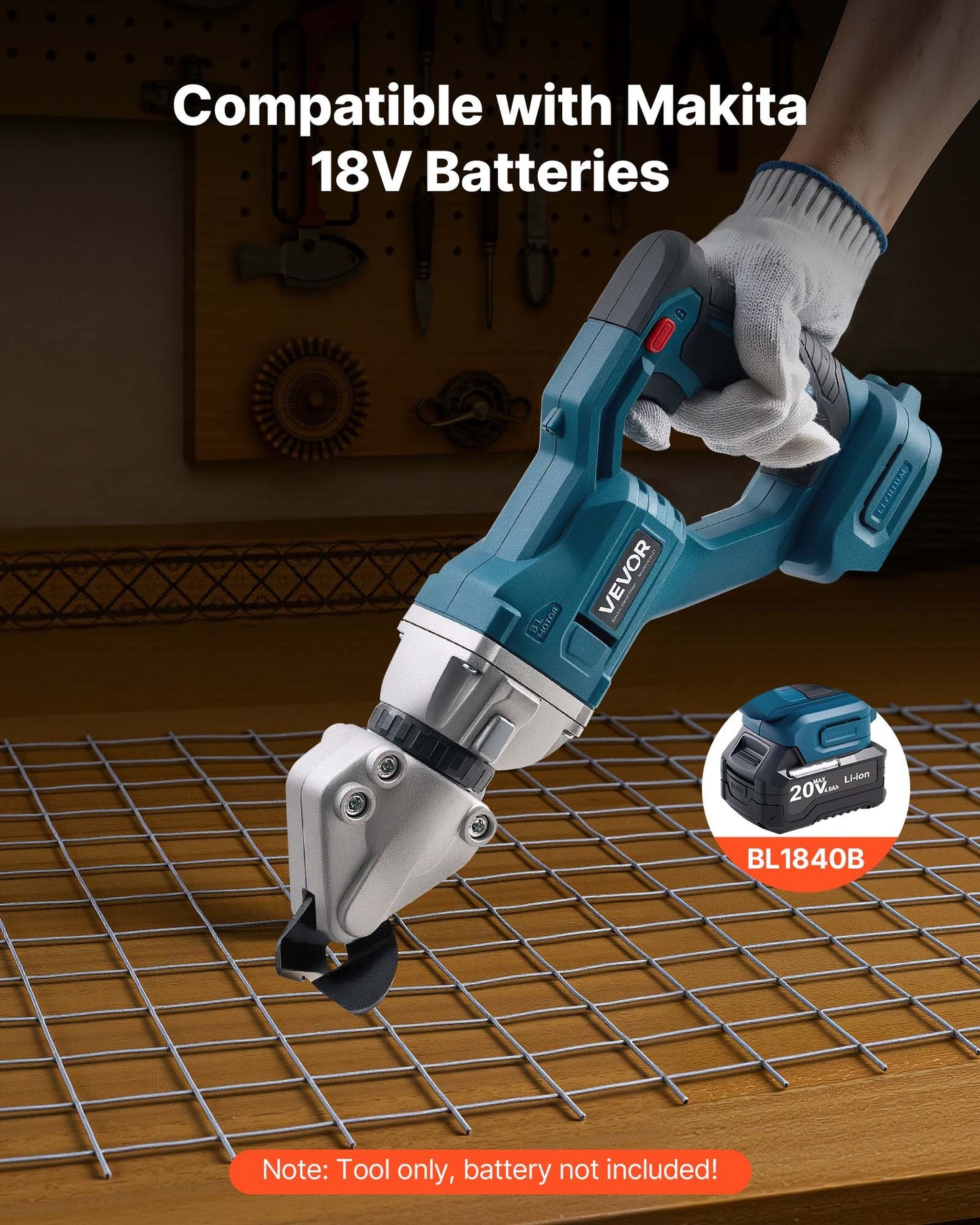 Metallsax, Plåtskärare Sladdlös med 360-graders vridbart huvud, Dubbla blad, 25000 varv/min, Skär 1,22 mm galvaniserat stål, 1 mm rostfritt stål, Aluminiumplåt, Plast, Kartong