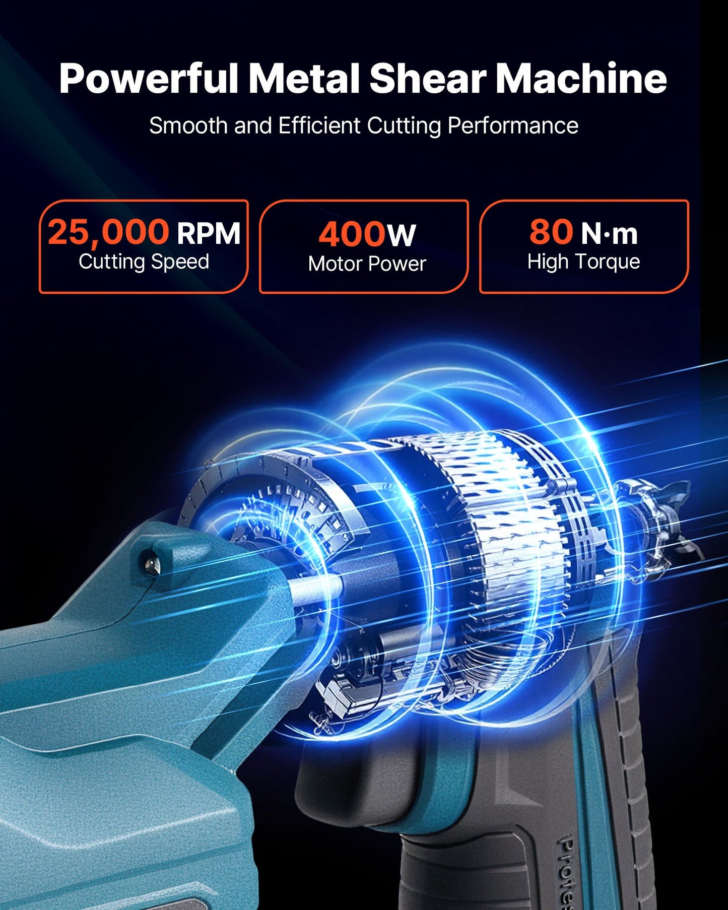 Metallsax, sladdlös plåtskärare med 360-graders vridbart huvud, dubbla blad, 220VAC 20VDC, skär 1,22 mm galvaniserat stål, 1 mm rostfritt stål, aluminium, plast, kartong, 2800 SPM