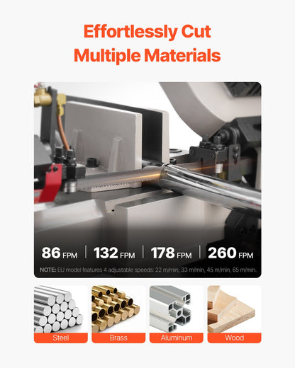 Horisontell bandsåg för metall, 178 x 305 mm (7 x 12 tum) rektangulär skärkapacitet, 220V vertikal bandsåg för metall med 1,1 kW motor, 0–45° vinkeljustering, variabel hastighet, för metall, trä och plast