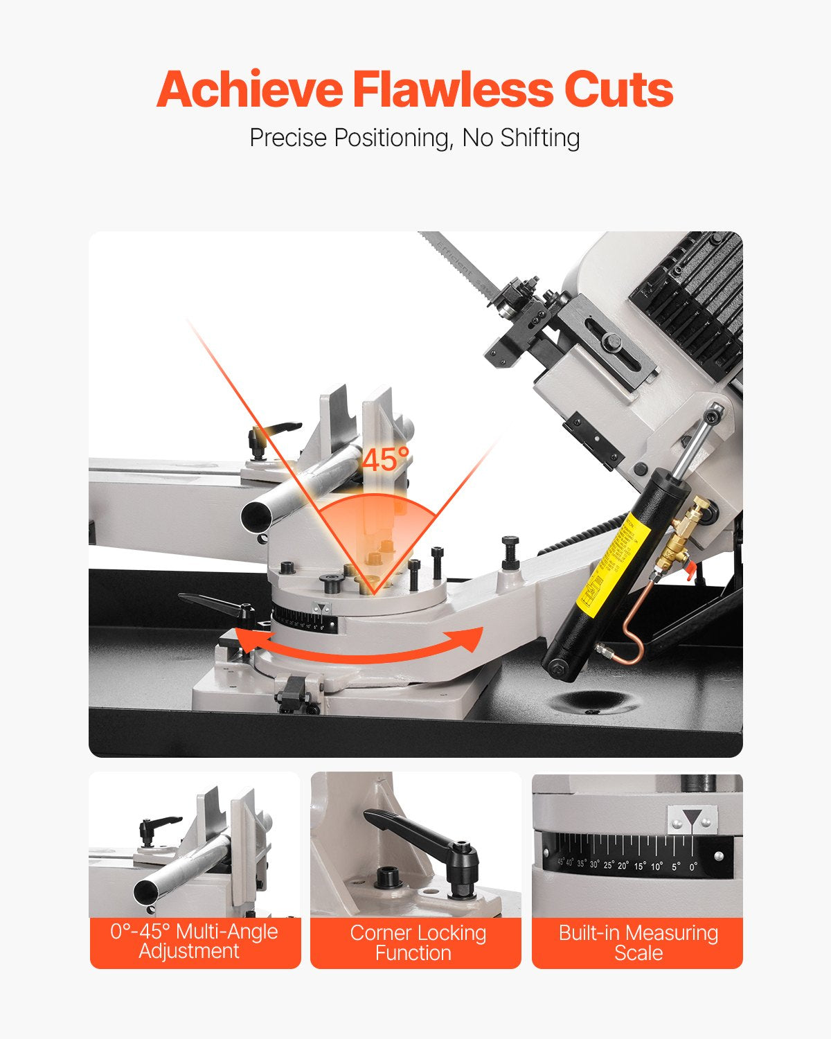 Horisontell bandsåg för metall, 178 x 209 mm (7 x 8,25 tum) rektangulär skärkapacitet, 220V vertikal bandsåg för metall med 1,1 kW motor, 0–45° vinkeljustering, variabel hastighet, för metall, trä och plast
