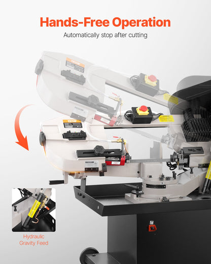 Horisontell bandsåg för metall, 178 x 209 mm (7 x 8,25 tum) rektangulär skärkapacitet, 220V vertikal bandsåg för metall med 1,1 kW motor, 0–45° vinkeljustering, variabel hastighet, för metall, trä och plast