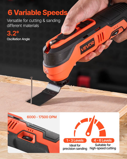 Cordless Oscillating Tool, 12V Multitool Oscillating Saw Tool with 6 Variable Speeds 6000 - 17500 OPM, 3.2° Oscillating Angle, 2.0Ah Battery Pack & Charger, 8PCS Saw Accessories & LED Work Light