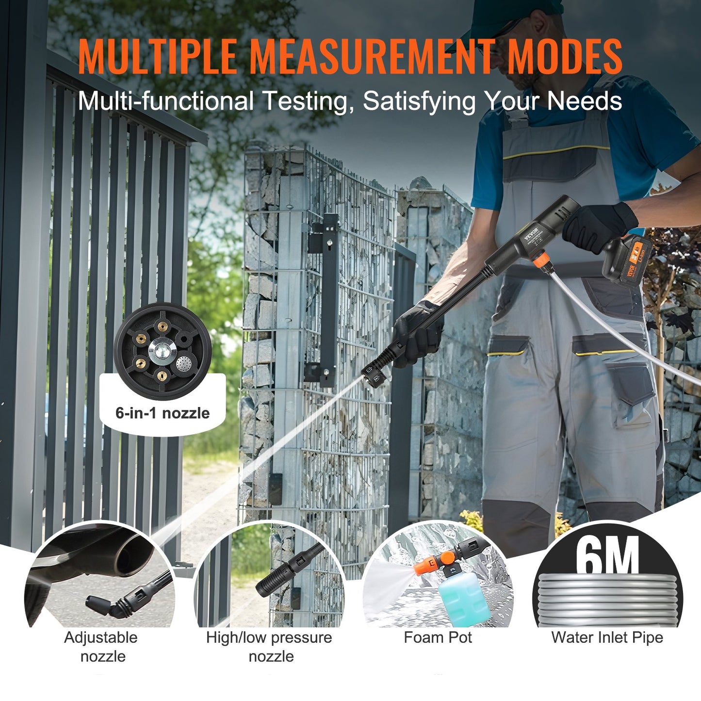 Cordless Pressure Washer, 652-PSI 1.0 GPM Portable Power Cleaner, Handheld High-Pressure Car Washer Gun with 4.0Ah Battery, Charger, 6-in-1 Nozzle, for Home/Floor Cleaning & Watering