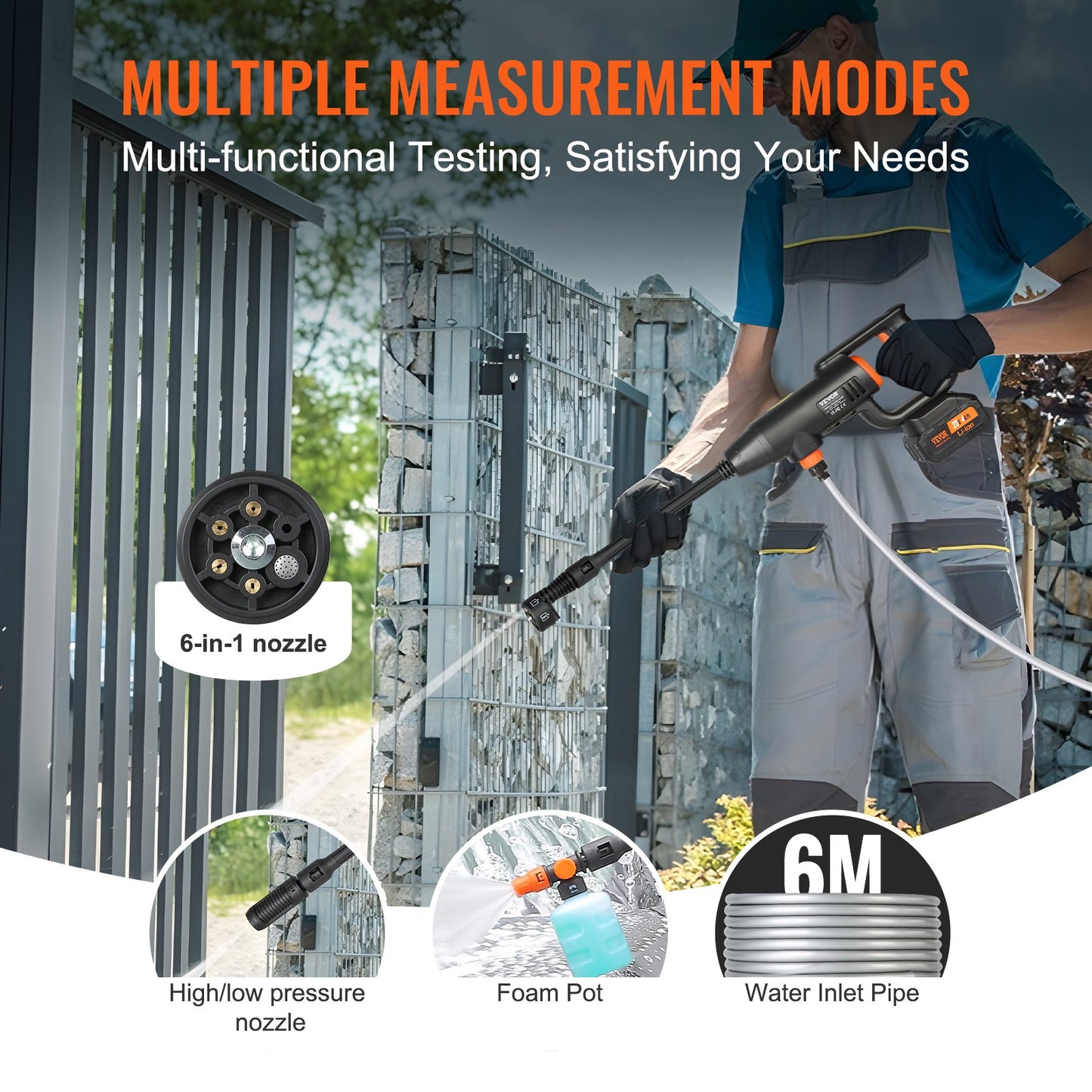 Cordless Pressure Washer, 580-PSI 1.1 GPM Portable Power Cleaner, Handheld High-Pressure Car Washer Gun with 4.0Ah Battery, Charger, 6-in-1 Nozzle, for Home/Floor Cleaning & Watering