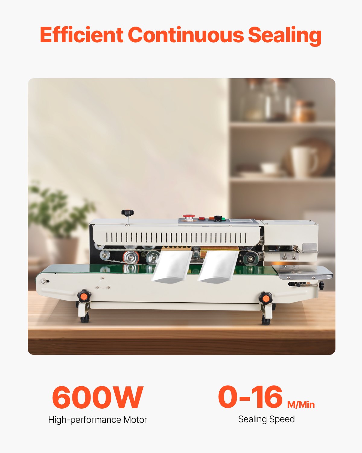 Kontinuerlig påsbandsförslutningsmaskin, 0,24-0,47 tum/6-12 mm förseglingsbredd, horisontell bandförslutningsmaskin med digital temperaturkontroll, påsförslutningsmaskin för 0,02-0,8 mm plastpåsar, uppblåsningsfunktion