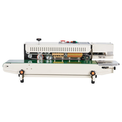 Kontinuerlig påsbandsförslutningsmaskin, 0,24-0,47 tum/6-12 mm förseglingsbredd, horisontell bandförslutningsmaskin med digital temperaturkontroll, påsförslutningsmaskin för 0,02-0,8 mm plastpåsar, uppblåsningsfunktion