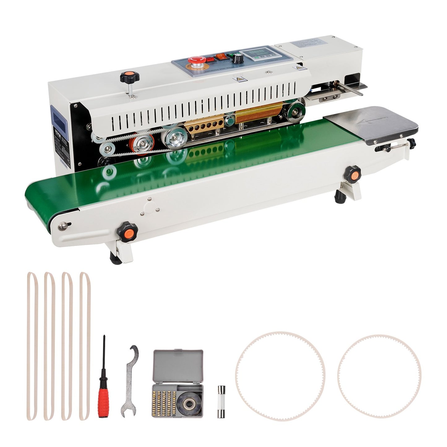 Kontinuerlig påsbandsförslutningsmaskin, 0,24-0,47 tum/6-12 mm förseglingsbredd, horisontell bandförslutningsmaskin med digital temperaturkontroll, påsförslutningsmaskin för 0,02-0,8 mm plastpåsar, uppblåsningsfunktion