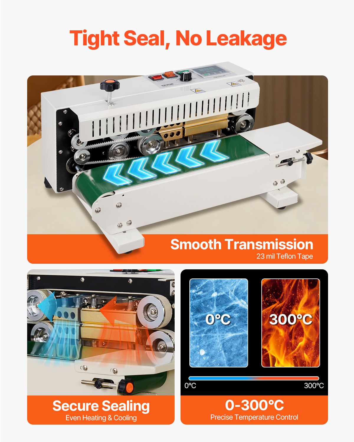 Kontinuerlig påsbandsförslutningsmaskin, 0,24-0,47 tum/6-12 mm förseglingsbredd, horisontell bandförslutningsmaskin med digital temperaturkontroll, påsförslutningsmaskin i kolstål för 0,02-0,8 mm plastpåsfilmer