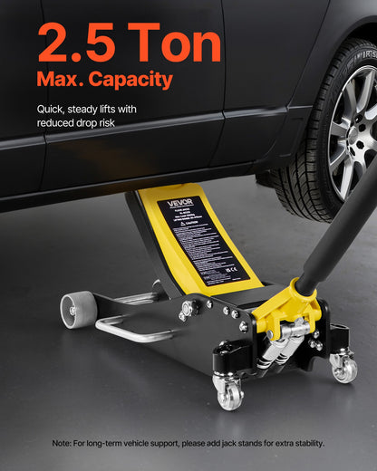 Low Profile Floor Jack, 2.5 Ton Capacity, Aluminum & Steel Racing Floor Jack with Dual Pistons Quick Lift Pump, Hydraulic Trolley Car Lift for Sedans & Compact SUVs, Lifting Range 95-475 mm