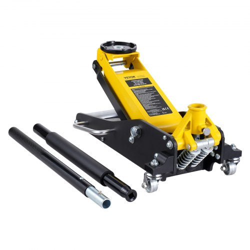 Low Profile Floor Jack 2 Ton (4400 lbs) , Heavy Duty Aluminum Hydraulic Racing Floor Jack, Hydraulic Car Jack, Dual Piston Quick Lift Pump, 3.2"-14.6" Height Lifting Range (Yellow)